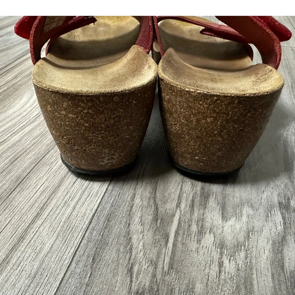 Lola Sabbia Eric Michael Red Leather Cork Wedge Slide Sandals Size 39 US 8